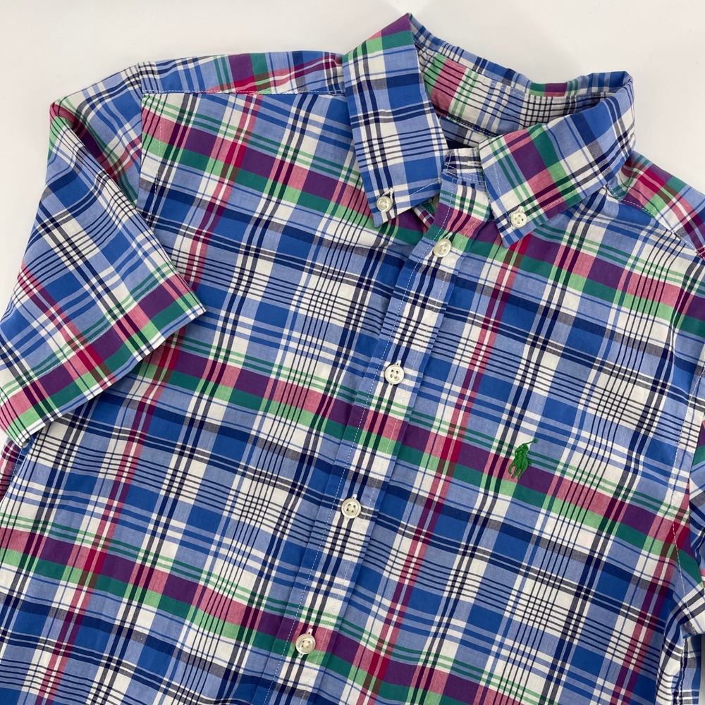 Ralph Lauren M (10-12) Plaid Shirt Short Sleeve‎ Button Down Casual Top Kids